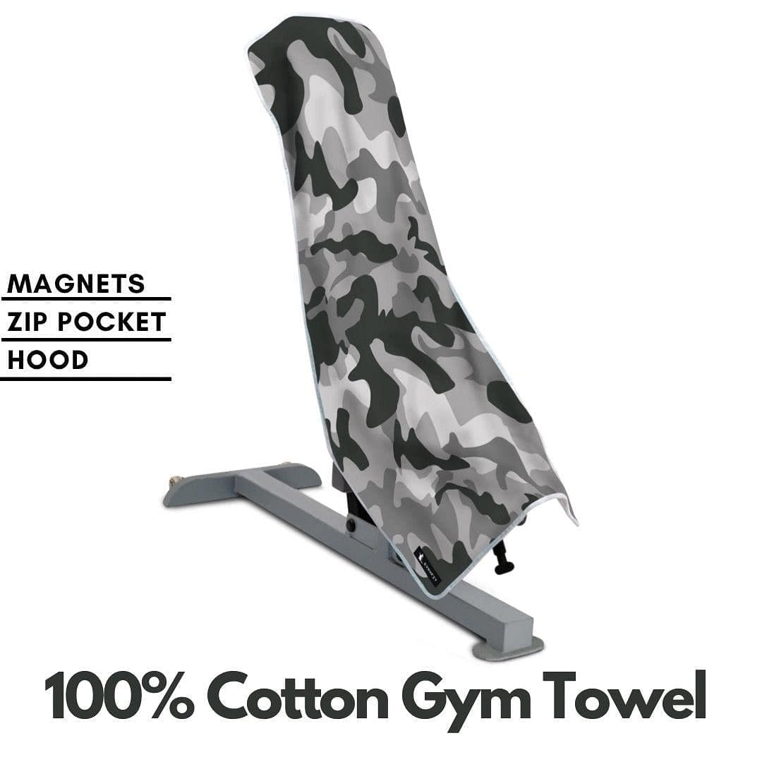 Grey Camo Hoodel - Hooded Gym Towel - evryfit - bench towel, gym towel, hooded towel, hoodel, magnet towel, towel, towel with pocket